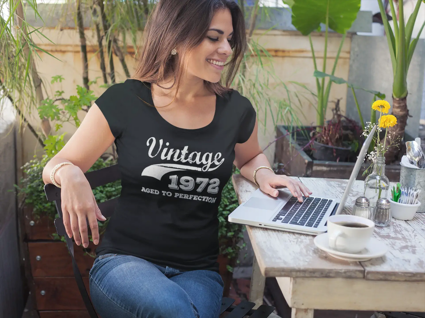 Vintage Aged to Perfection 1972, Black, Women's Short Sleeve Round Neck T-shirt, gift t-shirt 00345