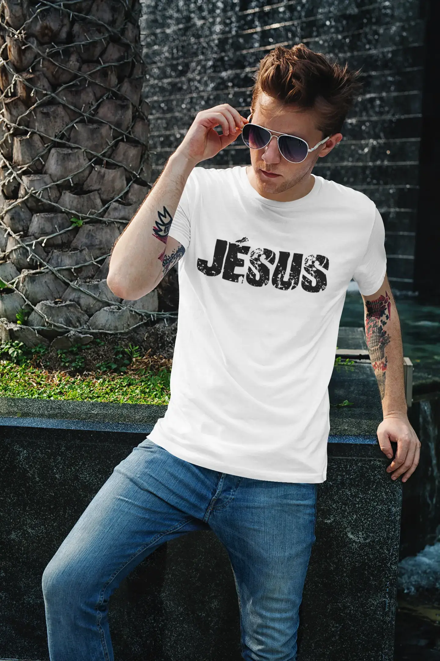 Men's Tee Shirt Vintage T shirt JÈsus X-Small White 00561