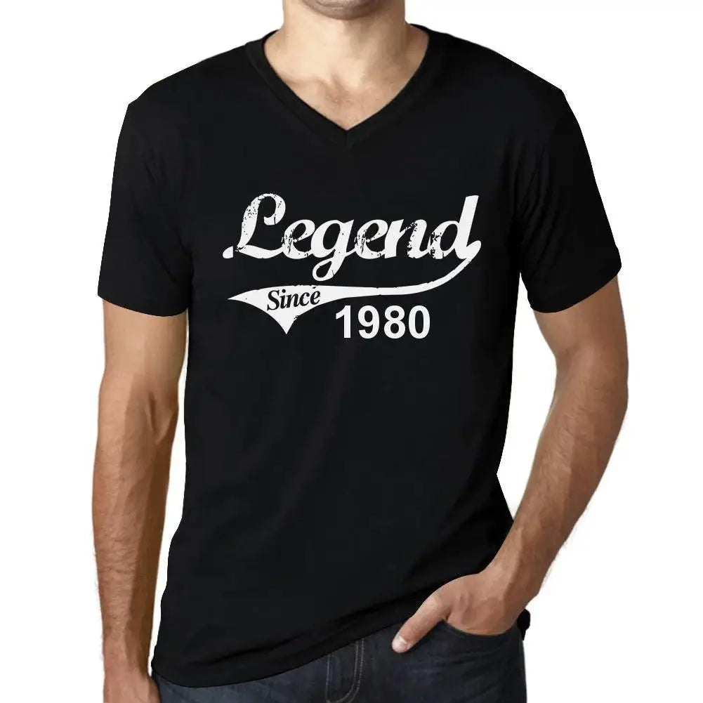 Men's Graphic T-Shirt V Neck Legend Since 1980 44th Birthday Anniversary 44 Year Old Gift 1980 Vintage Eco-Friendly Short Sleeve Novelty Tee