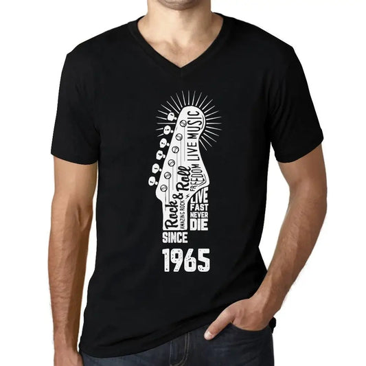 Men's Graphic T-Shirt V Neck Live Fast, Never Die Guitar and Rock & Roll Since 1965 59th Birthday Anniversary 59 Year Old Gift 1965 Vintage Eco-Friendly Short Sleeve Novelty Tee