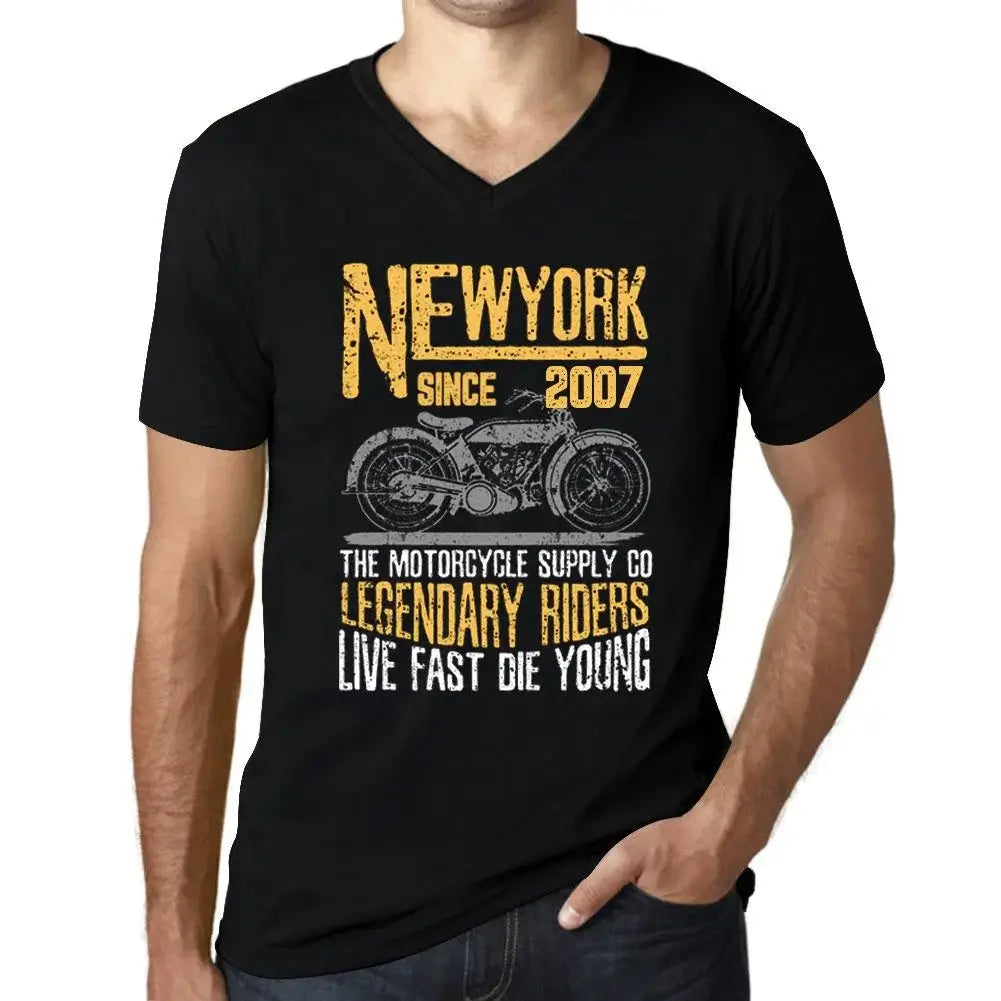 Men's Graphic T-Shirt V Neck Motorcycle Legendary Riders Since 2007 17th Birthday Anniversary 17 Year Old Gift 2007 Vintage Eco-Friendly Short Sleeve Novelty Tee