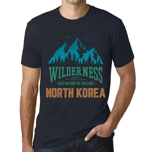 Men's Graphic T-Shirt Wilderness, Adventure Is Calling North Korea Eco-Friendly Limited Edition Short Sleeve Tee-Shirt Vintage Birthday Gift Novelty