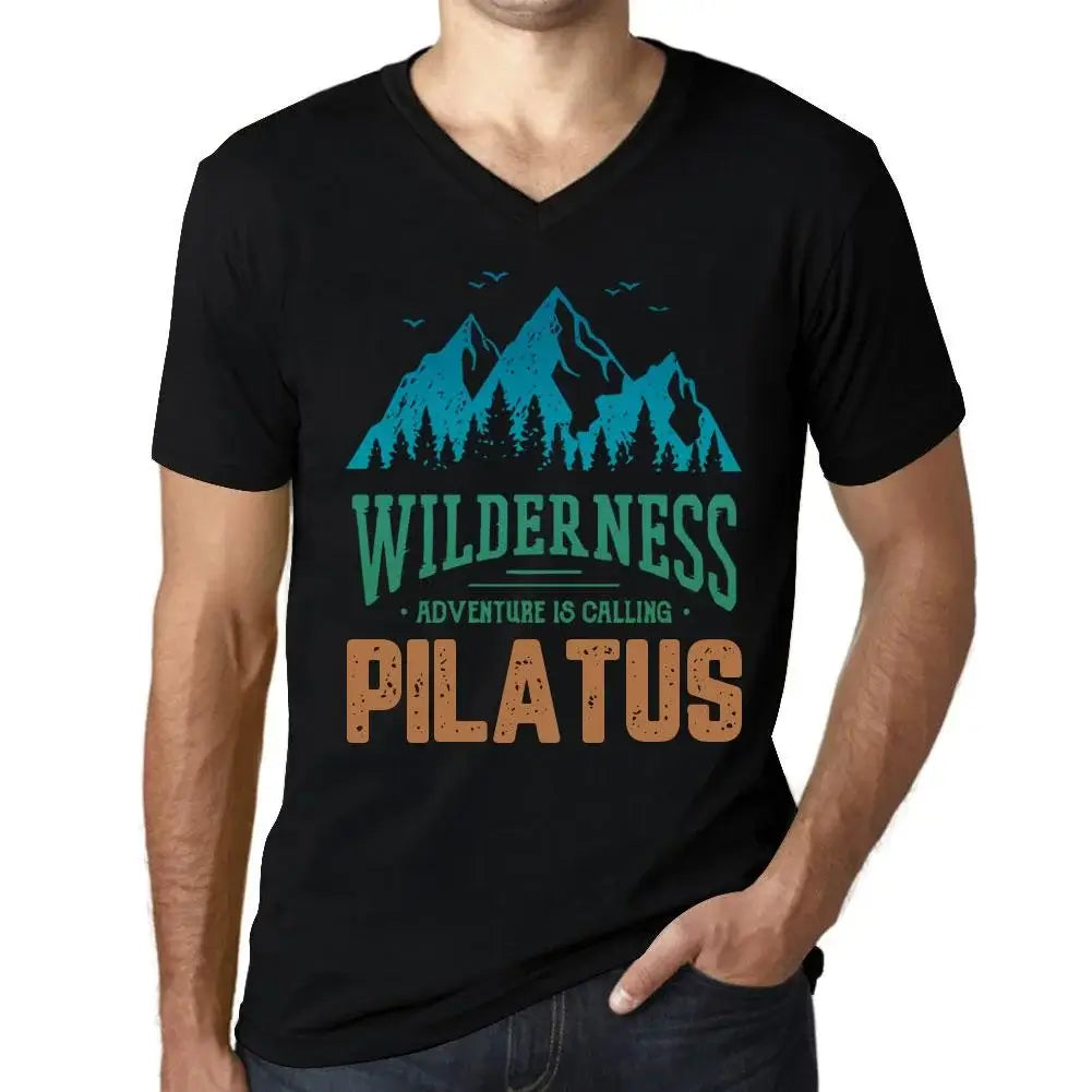 Men's Graphic T-Shirt V Neck Wilderness, Adventure Is Calling Pilatus Eco-Friendly Limited Edition Short Sleeve Tee-Shirt Vintage Birthday Gift Novelty