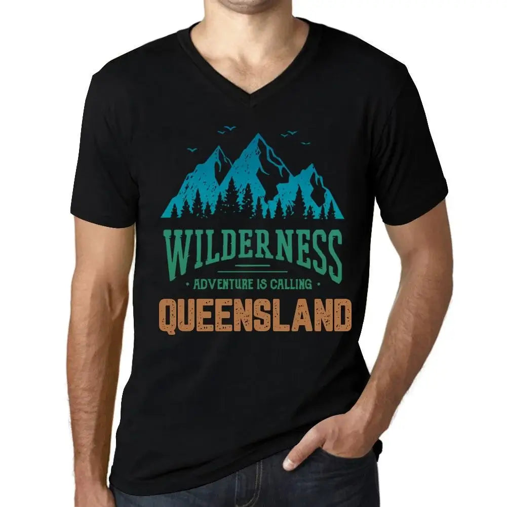 Men's Graphic T-Shirt V Neck Wilderness, Adventure Is Calling Queensland Eco-Friendly Limited Edition Short Sleeve Tee-Shirt Vintage Birthday Gift Novelty