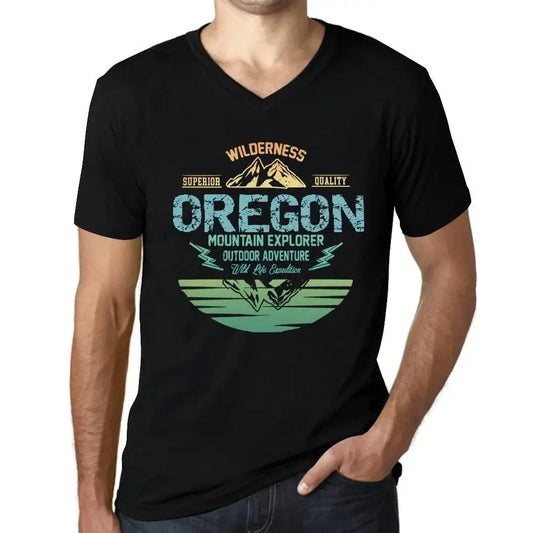Men's Graphic T-Shirt V Neck Outdoor Adventure, Wilderness, Mountain Explorer Oregon Eco-Friendly Limited Edition Short Sleeve Tee-Shirt Vintage Birthday Gift Novelty