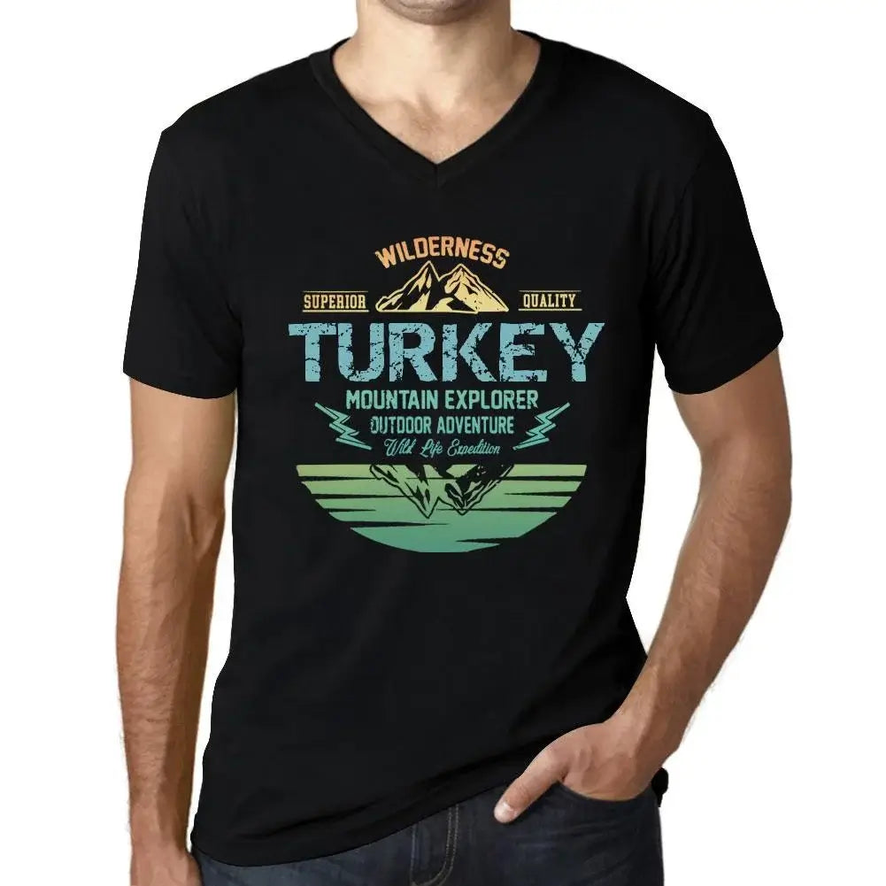 Men's Graphic T-Shirt V Neck Outdoor Adventure, Wilderness, Mountain Explorer Turkey Eco-Friendly Limited Edition Short Sleeve Tee-Shirt Vintage Birthday Gift Novelty