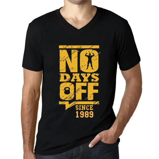Men's Graphic T-Shirt V Neck No Days Off Since 1989 35th Birthday Anniversary 35 Year Old Gift 1989 Vintage Eco-Friendly Short Sleeve Novelty Tee