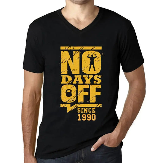 Men's Graphic T-Shirt V Neck No Days Off Since 1990 34th Birthday Anniversary 34 Year Old Gift 1990 Vintage Eco-Friendly Short Sleeve Novelty Tee