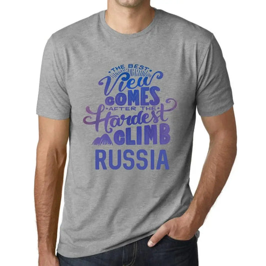 Men's Graphic T-Shirt The Best View Comes After Hardest Mountain Climb Russia Eco-Friendly Limited Edition Short Sleeve Tee-Shirt Vintage Birthday Gift Novelty