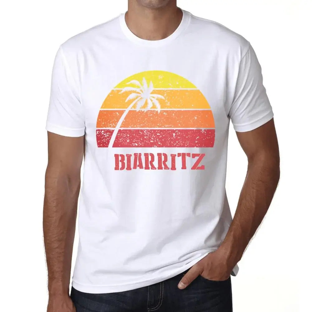 Men's Graphic T-Shirt Palm, Beach, Sunset In Biarritz Eco-Friendly Limited Edition Short Sleeve Tee-Shirt Vintage Birthday Gift Novelty