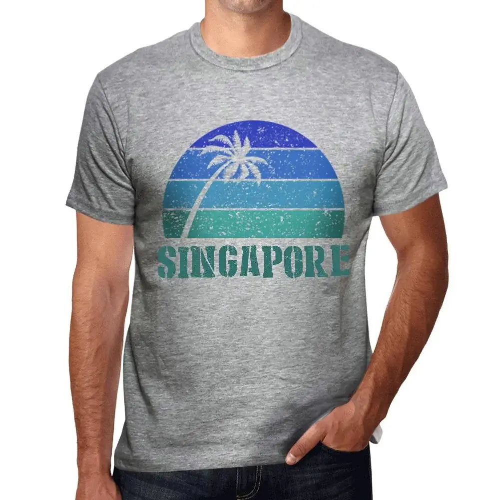 Men's Graphic T-Shirt Palm, Beach, Sunset In Singapore Eco-Friendly Limited Edition Short Sleeve Tee-Shirt Vintage Birthday Gift Novelty