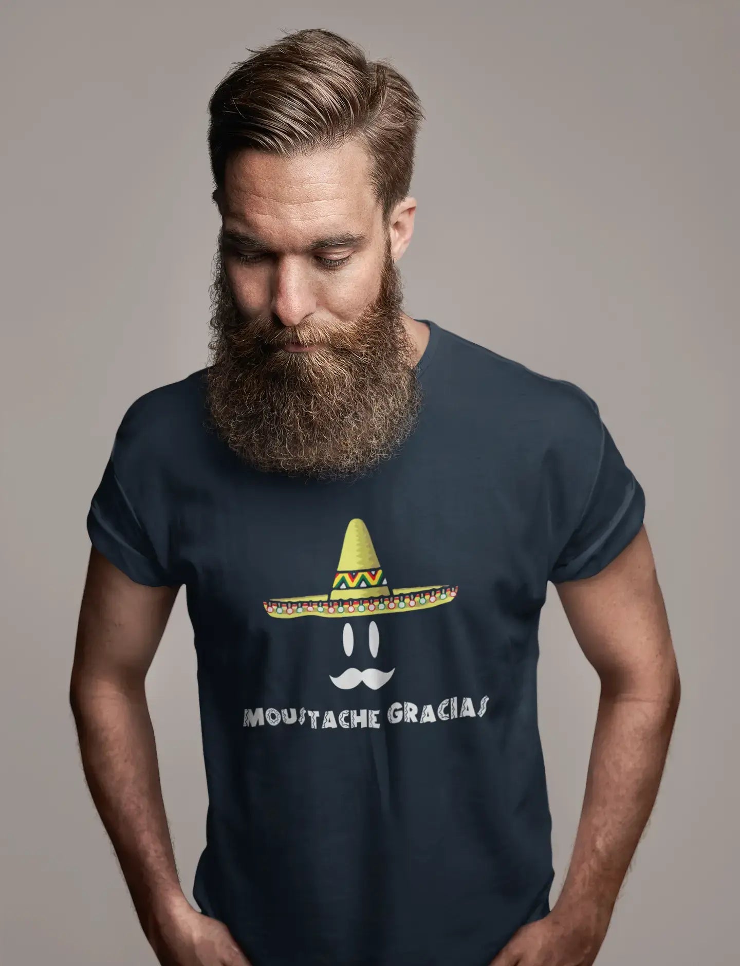 Camiseta Para Hombre Moustache Gracias Impreso Letras