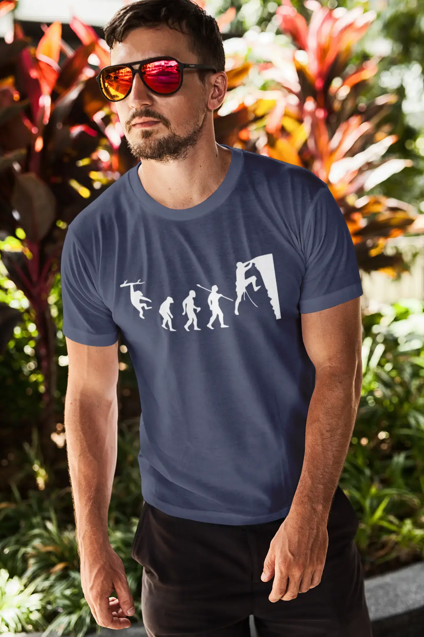 ULTRABASIC - Graphic Printed Men's Climbing Evolution T-Shirt French Navy