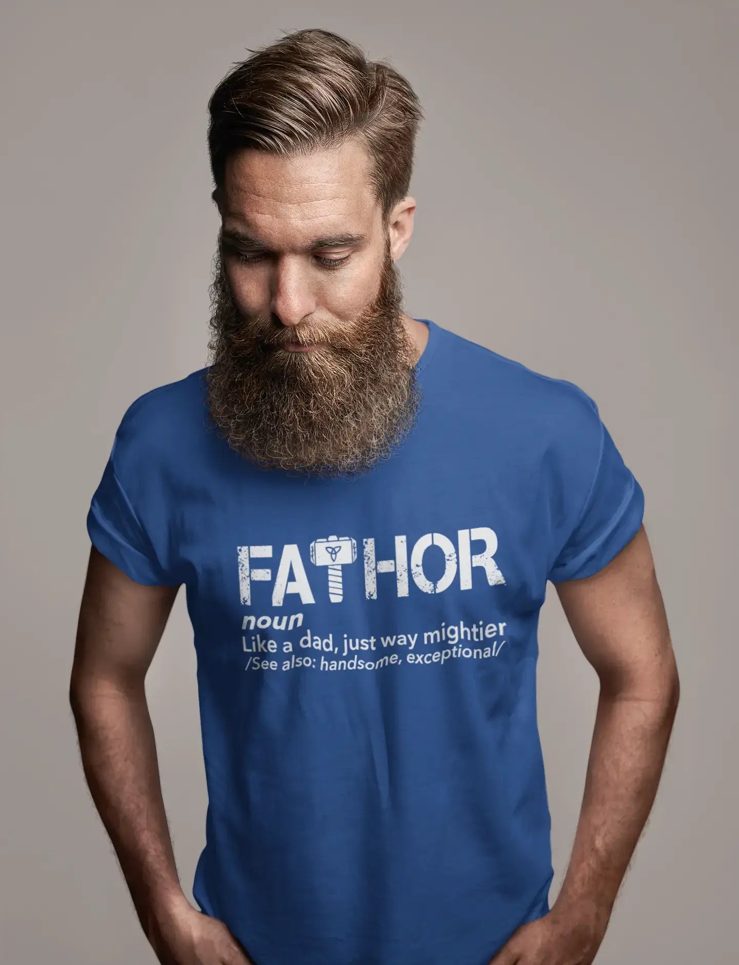 ULTRABASIC - Graphic Men's Fa-Thor Like Dad Just Way Mightier Shirt Printed Letters Denim