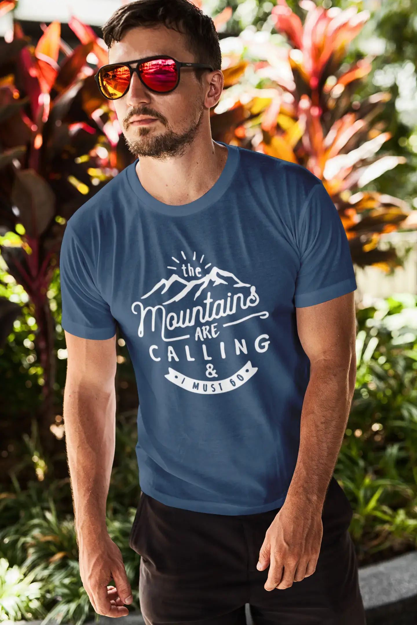 ULTRABASIC - Graphic Printed Men's The Mountains Are Calling And I Must Go Hiking Tee Royal Blue