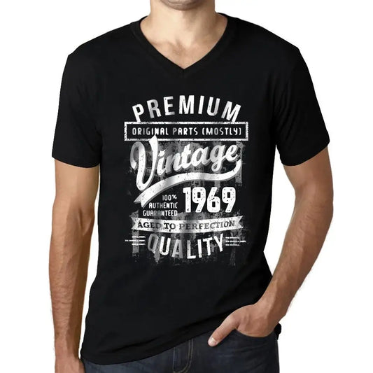 Men's Graphic T-Shirt V Neck Original Parts (Mostly) Aged to Perfection 1969 55th Birthday Anniversary 55 Year Old Gift 1969 Vintage Eco-Friendly Short Sleeve Novelty Tee