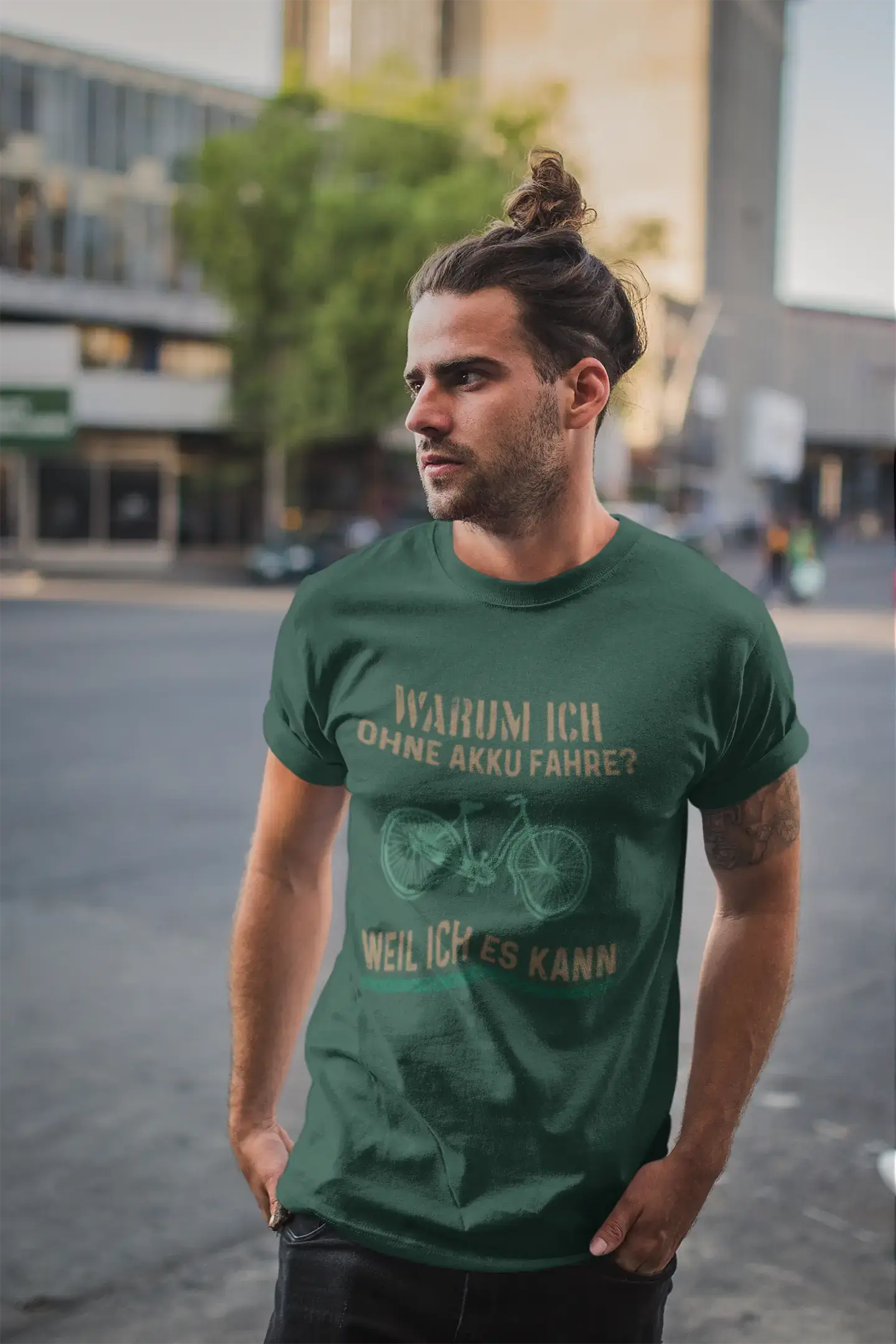 Men’s Graphic T-Shirt Warum Ich Ohne Akku Fahre Military Green Gift Idea