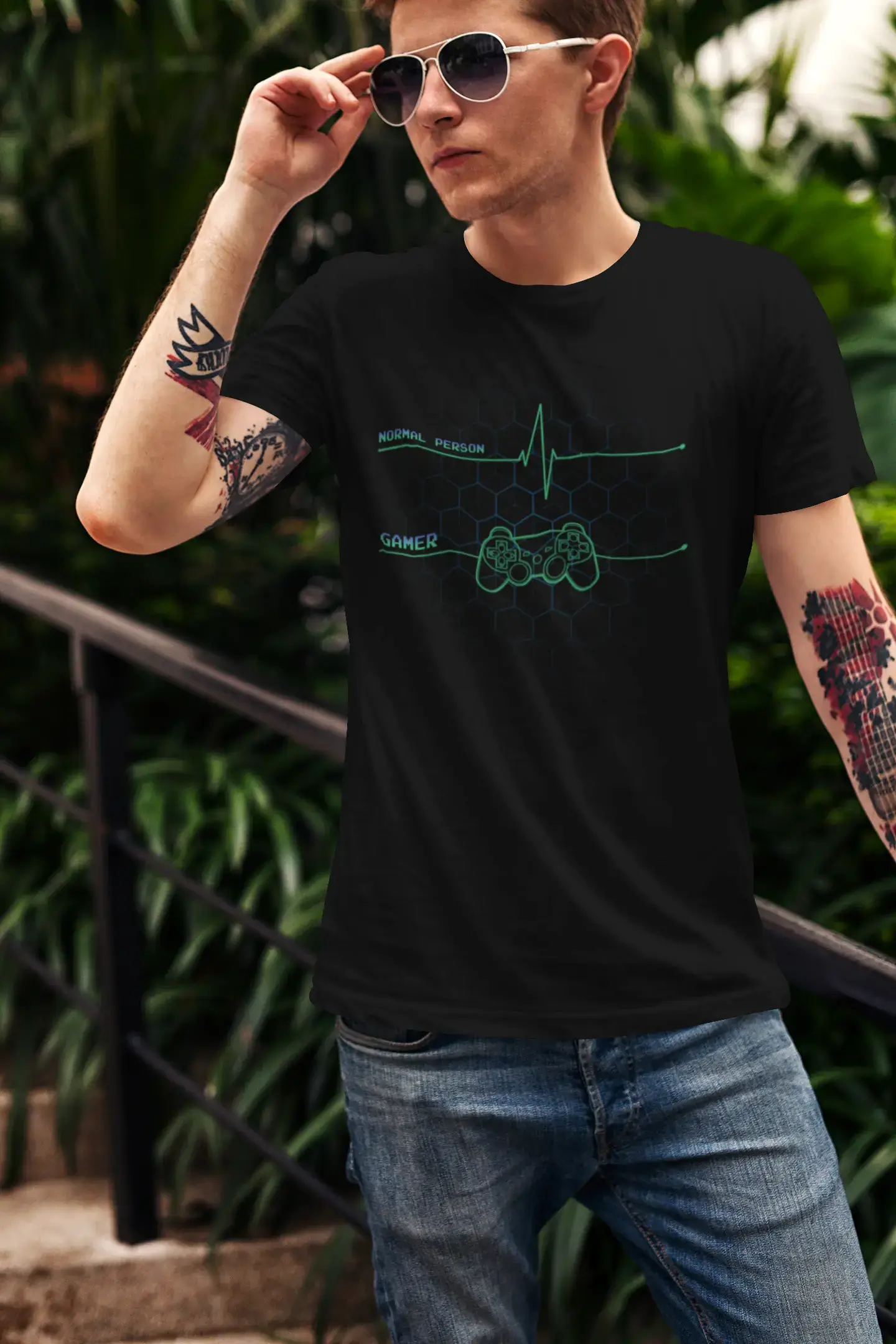 ULTRABASIC Men's T-Shirt Gamer Heartbeats - Normal Heartbeats - Gaming Apparel