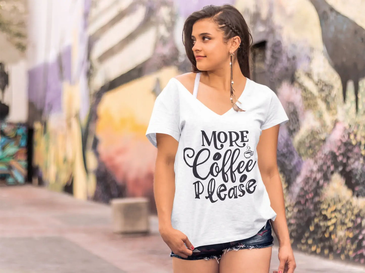 ULTRABASIC Women's T-Shirt More Coffee Please - Short Sleeve Tee Shirt Tops