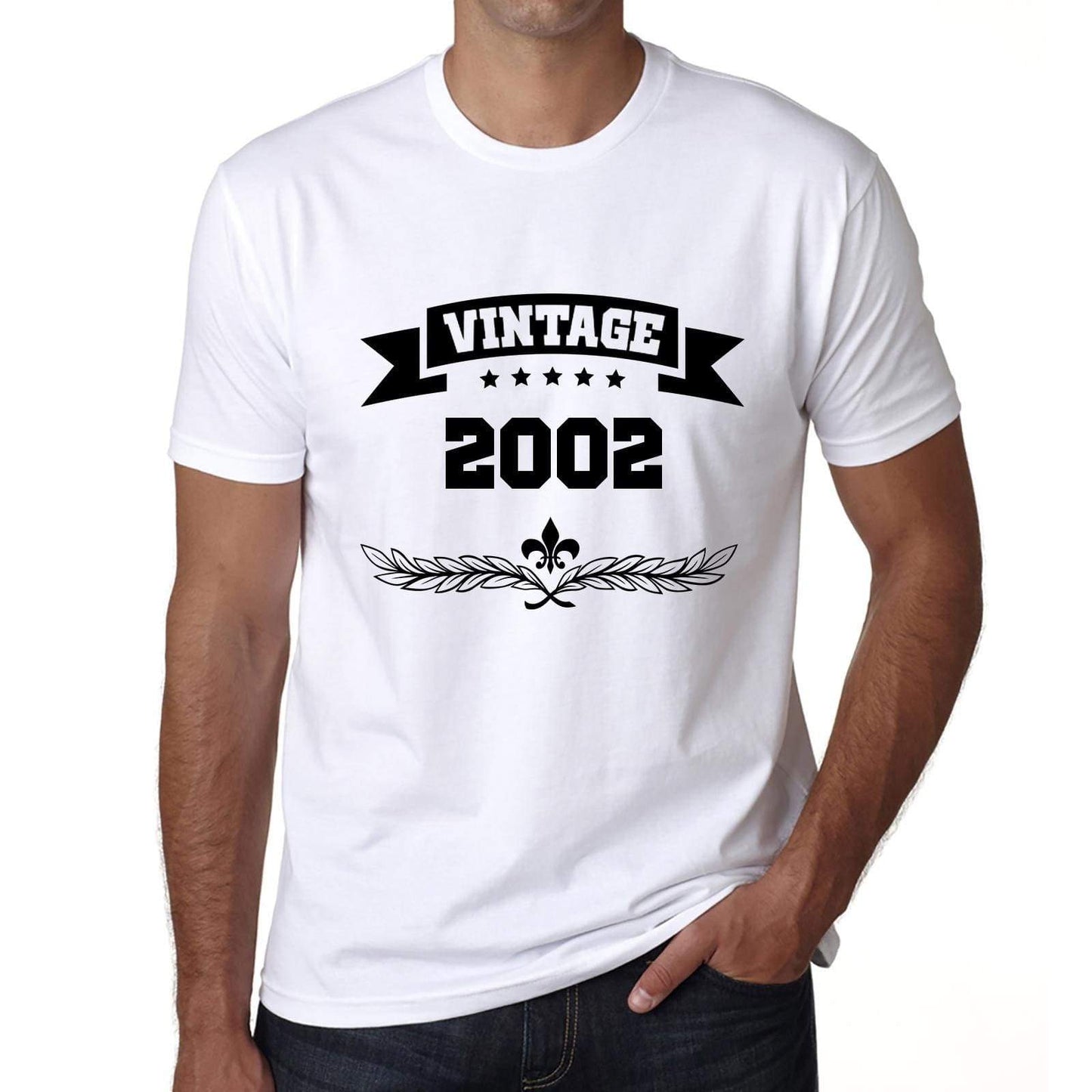 2002 Vintage Year White Mens Short Sleeve Round Neck T-Shirt 00096 - White / S - Casual