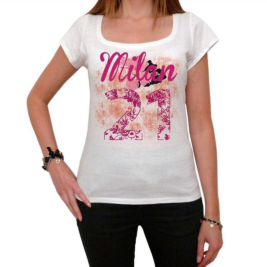 21 Milan Womens Short Sleeve Round Neck T-Shirt 00008 - White / Xs - Casual