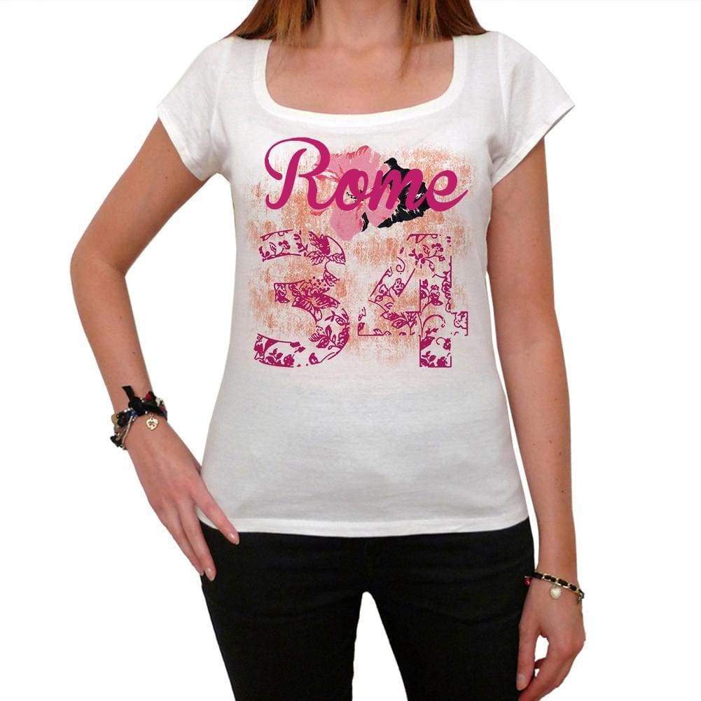 34 Rome City With Number Womens Short Sleeve Round White T-Shirt 00008 - Casual