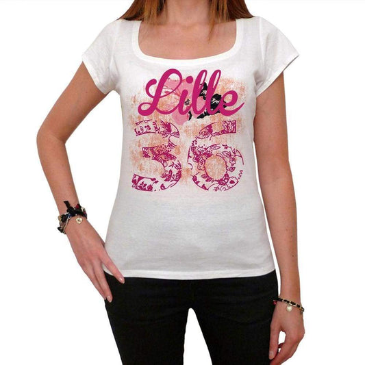 36 Lille City With Number Womens Short Sleeve Round White T-Shirt 00008 - Casual