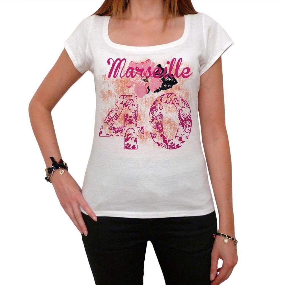 40 Marseille City With Number Womens Short Sleeve Round White T-Shirt 00008 - White / Xs - Casual