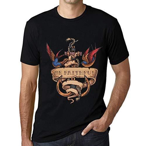 Ultrabasic - Homme T-Shirt Graphique Anchor Tattoo BE Faithful Noir Profond