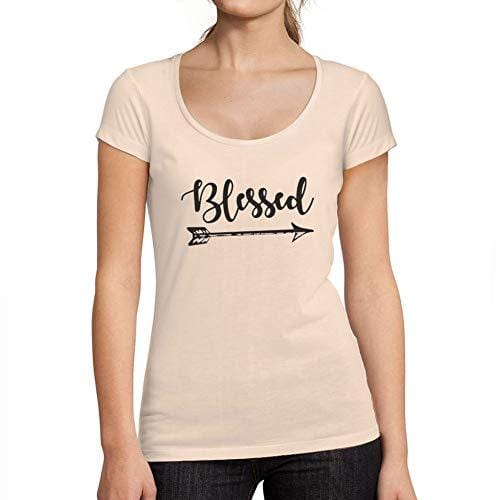 Ultrabasic - Tee-Shirt Femme col Rond Décolleté Blessed Tee Imprimé Lettre Rose Crémeux