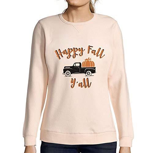 Ultrabasic - Femme Imprimé Graphique Sweat-Shirt Happy Fall Y'all Pumpkin Truck Rose Crémeux