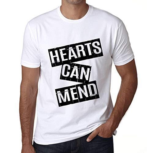 Ultrabasic - Homme T-Shirt Graphique Hearts Can Mend T-Shirt Cadeau Lettre d'impression Blanc