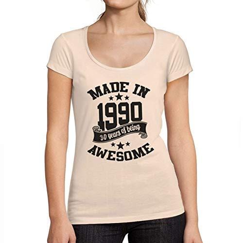 Ultrabasic - Tee-Shirt Femme Col Rond Décolleté Made in 1990 Idée Cadeau T-Shirt pour Le 30e Anniversaire Rose Crémeux