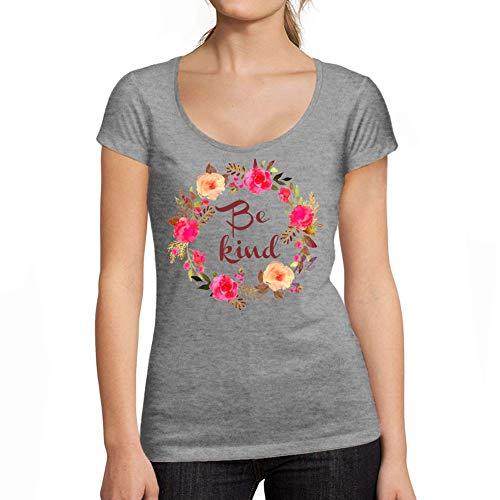 Ultrabasic - Tee-Shirt Femme col Rond Décolleté Be Kind Gris Chiné