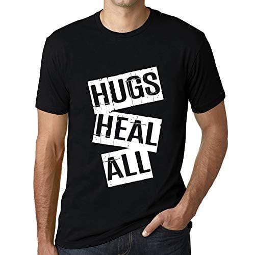 Ultrabasic - Homme T-Shirt Graphique Hugs Heal All T-Shirt Cadeau Lettre d'impression Noir Profond