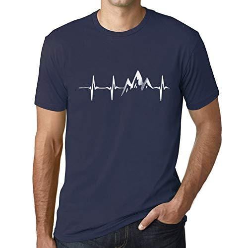 Ultrabasic - Homme T-Shirt Graphique Rythme Cardiaque de Montagne French Marine