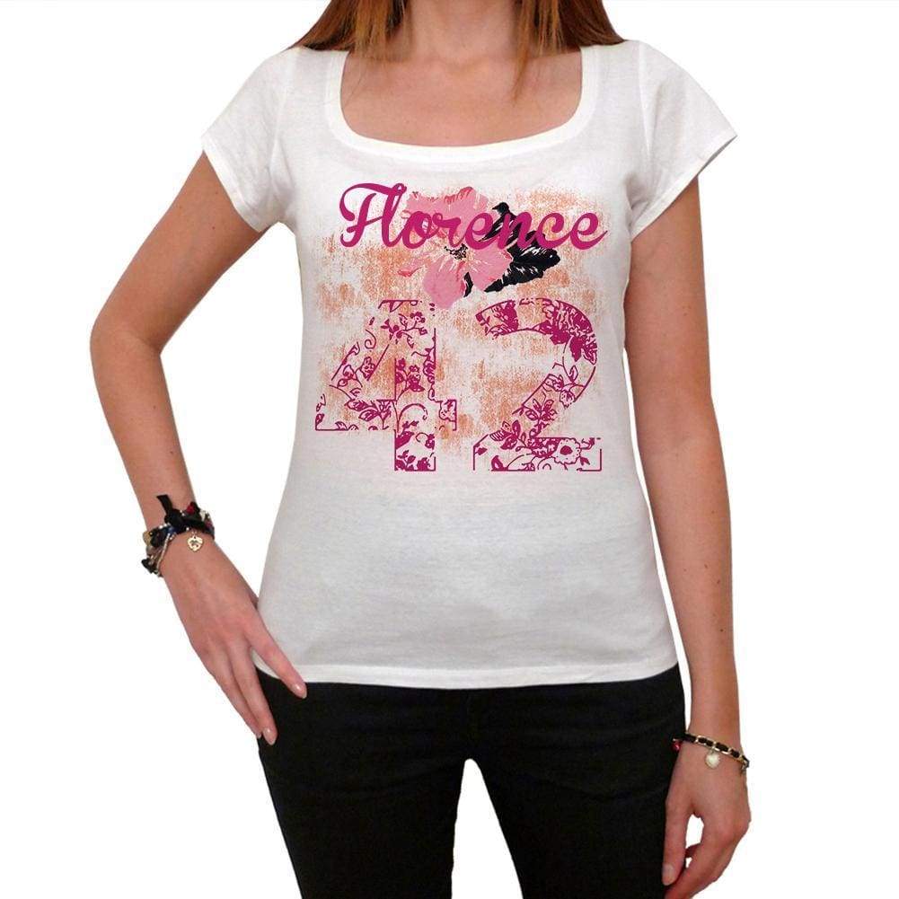 42 Florence City With Number Womens Short Sleeve Round White T-Shirt 00008 - White / Xs - Casual