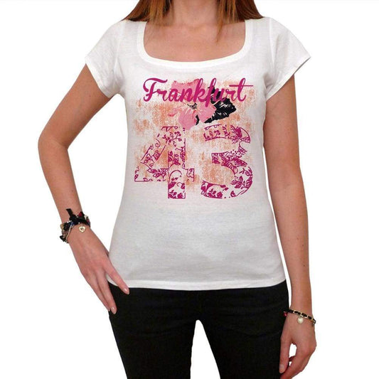 43 Frankfurt City With Number Womens Short Sleeve Round White T-Shirt 00008 - White / Xs - Casual