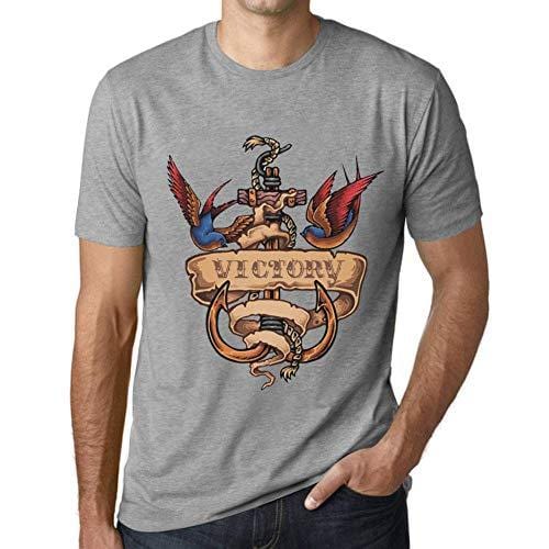 Ultrabasic - Homme T-Shirt Graphique Anchor Tattoo Victory Gris Chiné
