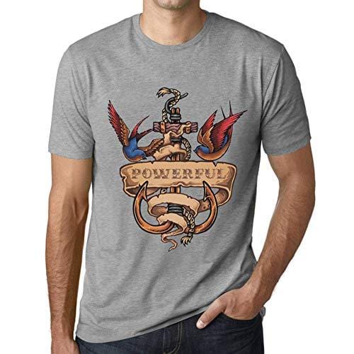 Ultrabasic - Homme T-Shirt Graphique Anchor Tattoo Powerful Gris Chiné