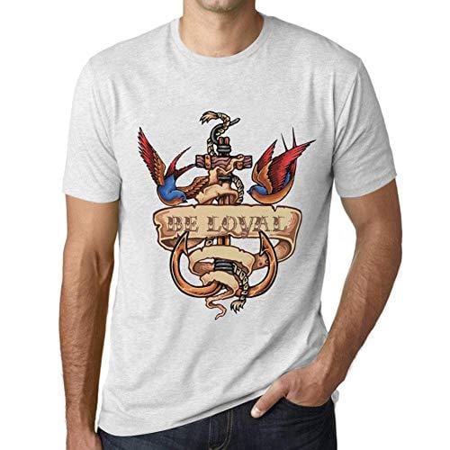 Ultrabasic - Homme T-Shirt Graphique Anchor Tattoo BE Loyal Blanc Chiné