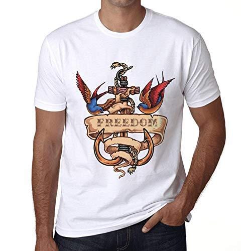 Ultrabasic - Homme T-Shirt Graphique Anchor Tattoo Freedom Blanc