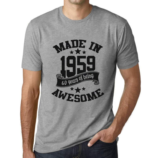 Ultrabasic - Homme T-Shirt Graphique Made in 1959 Awesome 60ème Anniversaire Gris Chiné