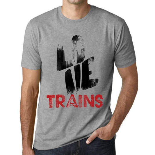 Ultrabasic - Homme T-Shirt Graphique Love Trains Gris Chiné