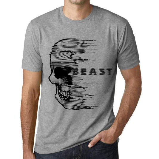Homme T-Shirt Graphique Imprimé Vintage Tee Anxiety Skull Beast Gris Chiné