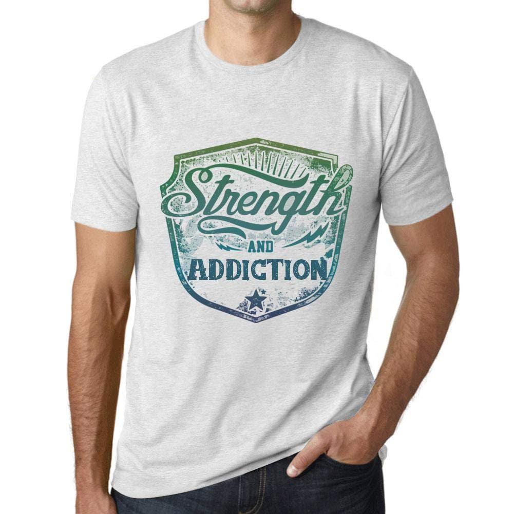 Homme T-Shirt Graphique Imprimé Vintage Tee Strength and Addiction Blanc Chiné