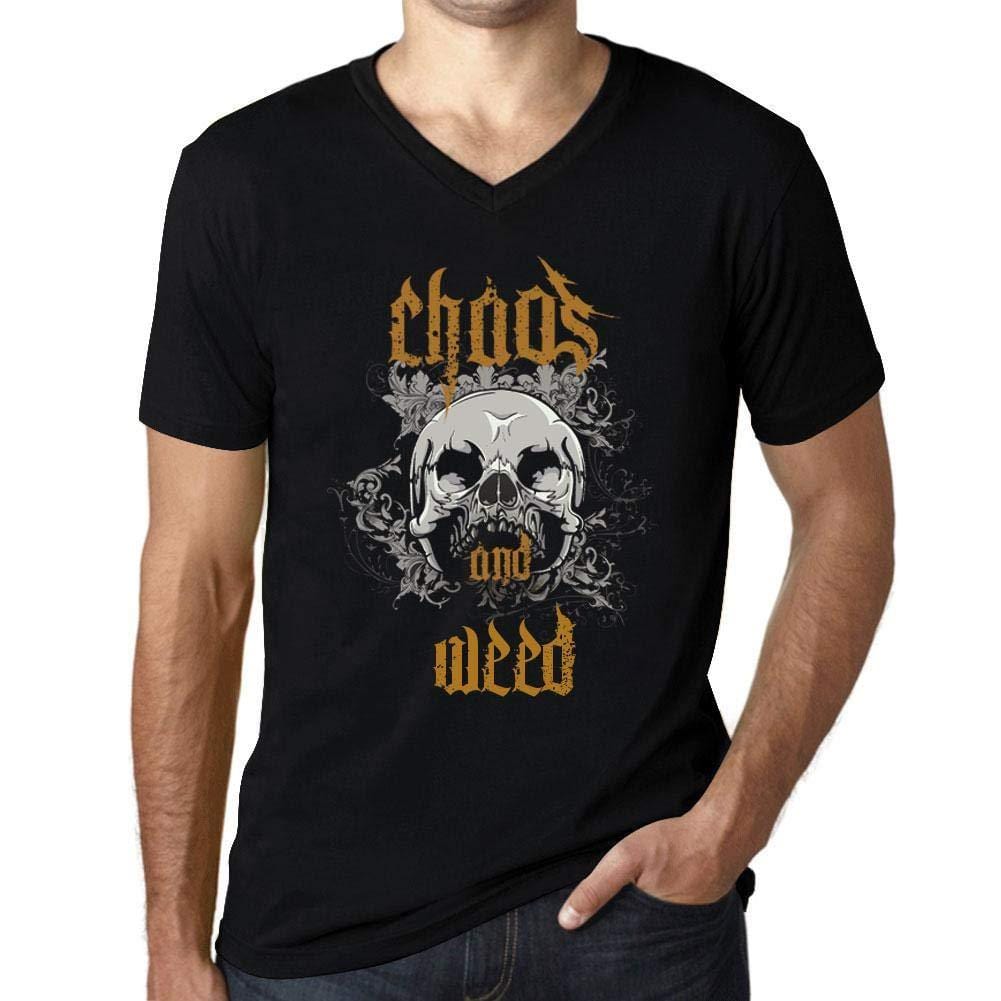 Ultrabasic - Homme Graphique Col V Tee Shirt Chaos and Weed Noir Profond