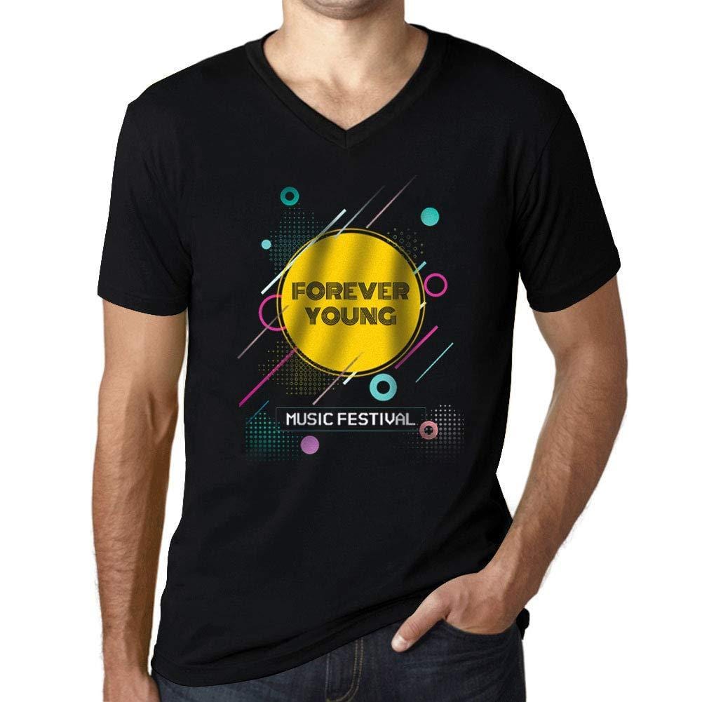 Homme T-Shirt Graphique V Tee Shirt Music Fest Forever Young Noir Profond