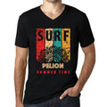 Men's Graphic T-Shirt V Neck Surf Summer Time PELION Deep Black
