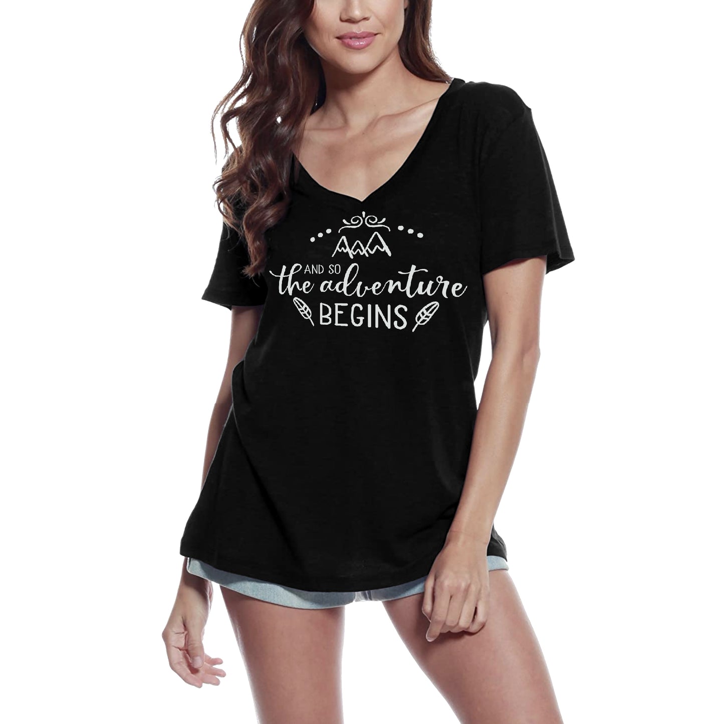 ULTRABASIC Women's T-Shirt And so the Adventure Begins - Camping Short Sleeve Tee Shirt Tops